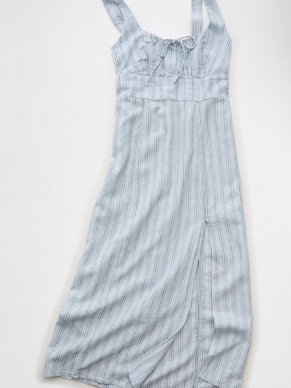 American Eagle Outfitters Light Blue Striped Midi Dress with Front Slit - Picture 3 of 4